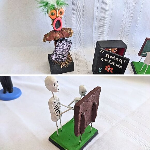 DIA DE LOS MUERTOS Set of 6 Assorted Altar Skeleton Halloween Miniatures 3-6" - Picture 3 of 5